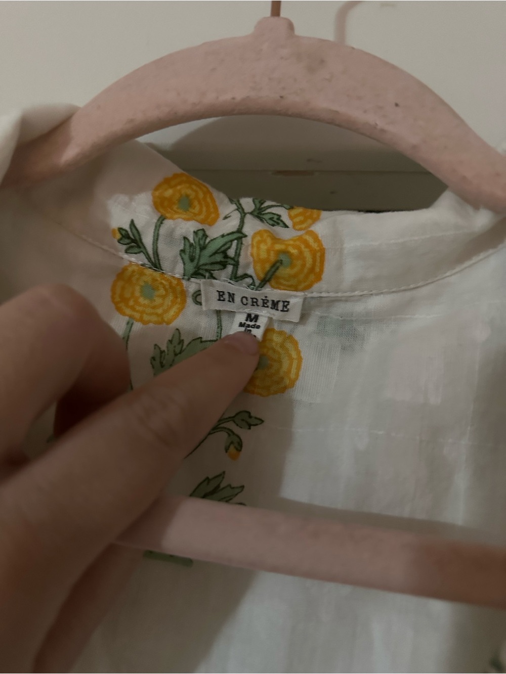 White Button-Down Shirt with Yellow Floral Print - Picture 2 of 3